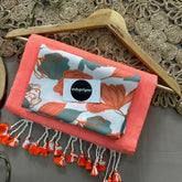 Peach Handloom Khadi Cotton Saree With Flower Print Blouse